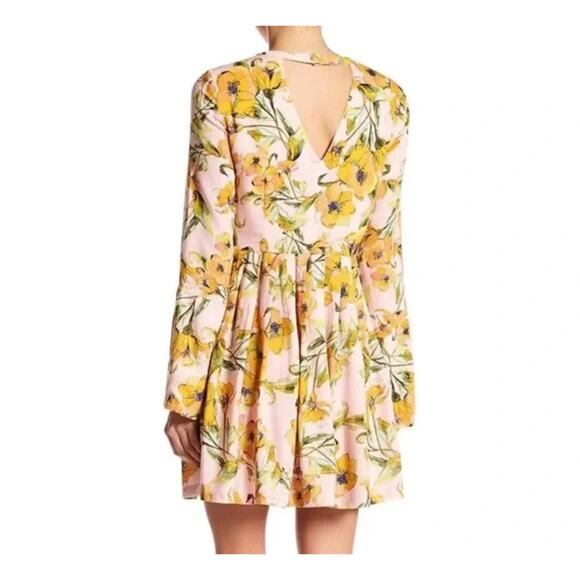 Free People Tegan Floral Cutout V-Neck Pleated Long Sleeve Mini Dress. - Picture 2 of 6